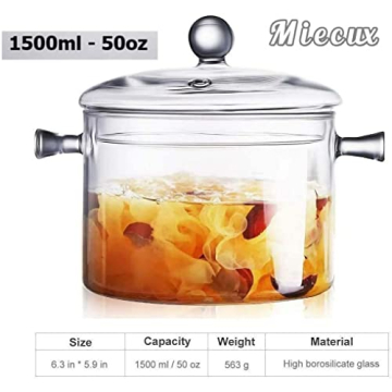 Premium 1.5L Glass Cooking Pot - Heat-Resistant Cookware Set