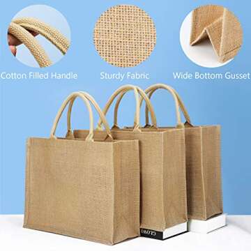 Segarty 6 Pack Burlap Jute Reusable Tote Bags for Every Occasion