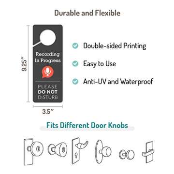 Do Not Disturb Door Hanger Sign, 2 Pack, Please Do Not Disturb Sign, Recording in Progress