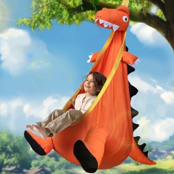 iPlay, iLearn Kids Pod Swing Set, Toddler Dino Swing Toys, Child Dinosaur Porch Hammock, Hanging Tre...