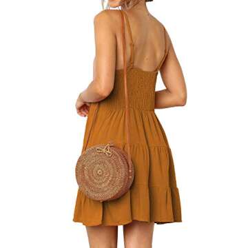 MIHOLL Women's V Neck Ruffle Dress Sleeveless Spaghetti Straps Loose Mini Dresses