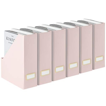 BLU MONACO Set of 6 Foldable Pink Cute Magazine Holders with Gold Label Holders – Stylish Magazine...