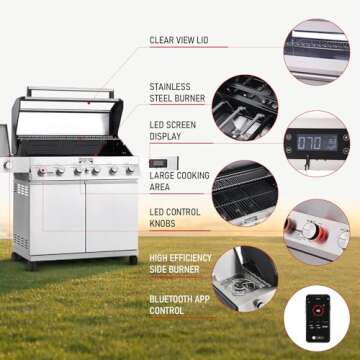 Monument Grills 6-Burner Convertible Natural Gas Smart bbq Grill Stainless Steel Denali 605 with BBQ Cover