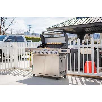 Monument Grills 6-Burner Convertible Natural Gas Smart bbq Grill Stainless Steel Denali 605 with BBQ Cover