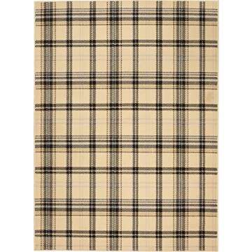 Stylish Nourison Grafix Cream/Black Area Rug 5'3" x 7'3" - Elegant Plaid for Every Room