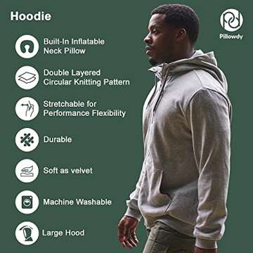 Pillowdy Full-Zip Hoodie with Built-in Neck Pillow