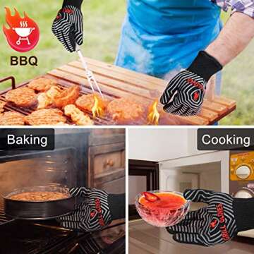 QUWIN BBQ Gloves, Oven Gloves 1472℉ Extreme Heat Resistant, Grilling Gloves Silicone Non-Slip Oven...