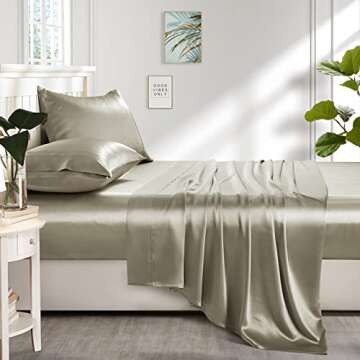 Lanest Satin Sheets Queen - Luxurious Bed Set Taupe