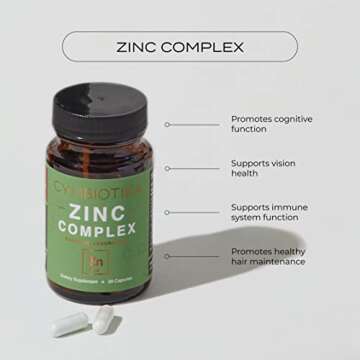 CYMBIOTIKA Zinc Complex, High Absorption Zinc Supplement with Copper, Including Zinc Picolinate, Zinc Monomethione, & Sucrosomial Zinc, Powerful Immune System Booster for Adults, Non-GMO, 30 Capsules