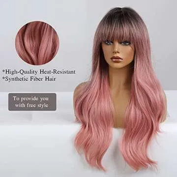 OUFEI 24" Wavy Ombre Pink Synthetic Wig for Women