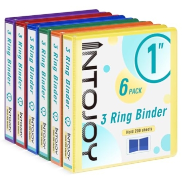 3 Ring Binder 1 Inch, IntoJoy 6 Pack Clear View 3 Hole Binder PVC-Free Fits 8.5x11 Inch Paper Flexib...