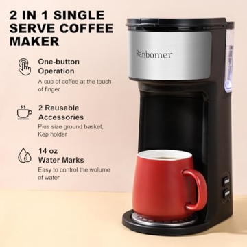 Ranbomer 2-in-1 Coffee Maker for K Cups & Ground Coffee