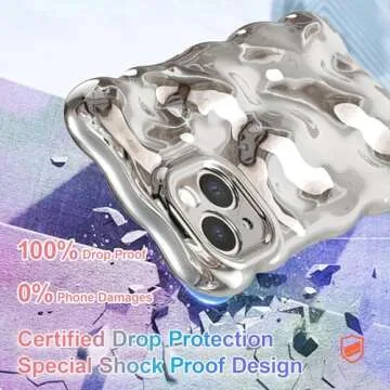 UEEBAI Case for iPhone 13 6.1 inch, Cute Solid Color Curly Wave Shape Shockproof Soft Bumper Phone Case, Candy Water Ripple 3D Silicon Slim Pretty Case Aesthetic Cover, Silver