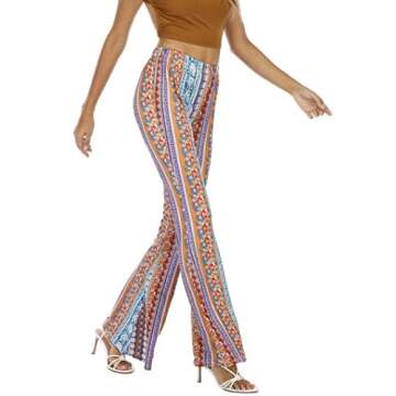 WSPLYSPJY Women's Print Stretch Bell Bottom Flare Palazzo Pants Trousers