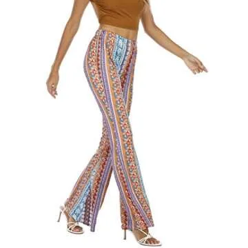 WSPLYSPJY Women's Print Stretch Bell Bottom Flare Palazzo Pants Trousers