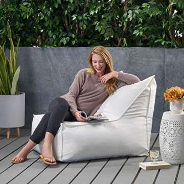 Great Deal Furniture GDFStudio Outdoor Contemporary Water Resistant Fabric Bean Bag Chair, White