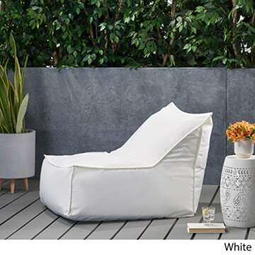 Great Deal Furniture GDFStudio Outdoor Contemporary Water Resistant Fabric Bean Bag Chair, White