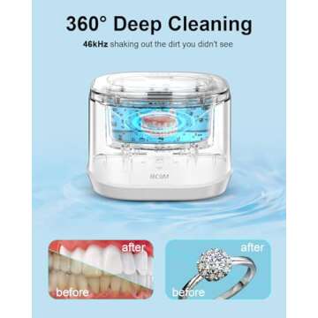 BCOM Retainer Cleaner Machine, 46kHz Professional Portable Ultrasonic Retainer Jewelry Cleaner for Dental Retainer, Mouth Guard, Watch, Ring, Jewelry Cleaners Machine - Household Use, White