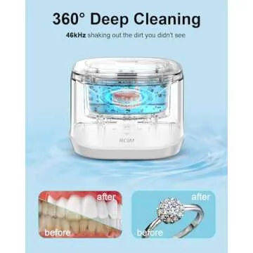 BCOM Retainer Cleaner Machine, 46kHz Professional Portable Ultrasonic Retainer Jewelry Cleaner for Dental Retainer, Mouth Guard, Watch, Ring, Jewelry Cleaners Machine - Household Use, White