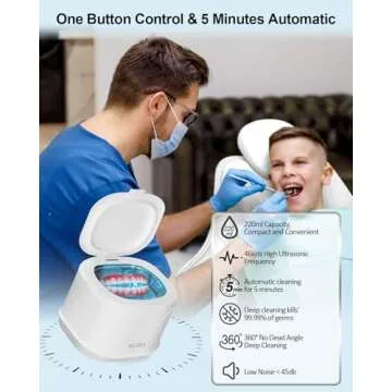 BCOM Retainer Cleaner Machine, 46kHz Professional Portable Ultrasonic Retainer Jewelry Cleaner for Dental Retainer, Mouth Guard, Watch, Ring, Jewelry Cleaners Machine - Household Use, White