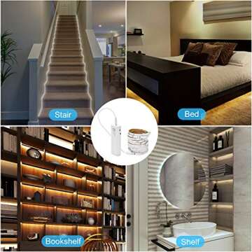 Cool White Rechargeable Motion Activated Light Strip for Closet Gun Safe Stairs, 6.56ft LED Motion S...
