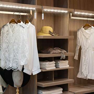 Cool White Rechargeable Motion Activated Light Strip for Closet Gun Safe Stairs, 6.56ft LED Motion Sensor Cabinet Strip Light