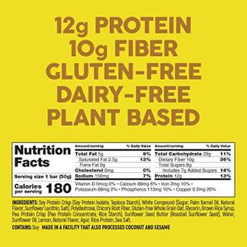 No Nuts! 100% Nut Free Dairy Free Vegan Protein Bars, Protein + Energy Bars, Organic, Kosher, Egg-Free, Non-GMO & Dairy-Free Protein Bars (12 Count (Pack of 1), Lemon Creme)