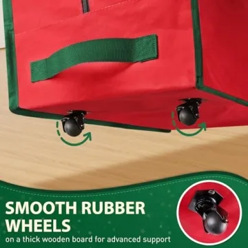 BlessedSeason Christmas Tree Storage Bag, Rolling Storage Bag with 1.6-Inch Wheels for Easy Transport, Up to 9 ft For Disassembled Holiday Tree, Zippered Bag, Length-Adjustable Handles, Red