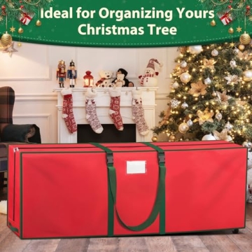 BlessedSeason Christmas Tree Storage Bag, Rolling Storage Bag with 1.6-Inch Wheels for Easy Transport, Up to 9 ft For Disassembled Holiday Tree, Zippered Bag, Length-Adjustable Handles, Red