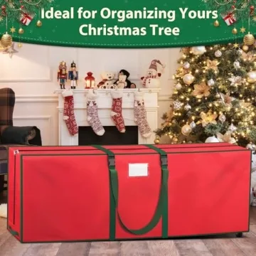BlessedSeason Christmas Tree Storage Bag, Rolling Storage Bag with 1.6-Inch Wheels for Easy Transport, Up to 9 ft For Disassembled Holiday Tree, Zippered Bag, Length-Adjustable Handles, Red