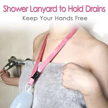 2 Pack Shower Lanyard for Mastectomy Drain Holder JP Drainage/Breast Cancer/Bilateral/Unilateral/Abd...