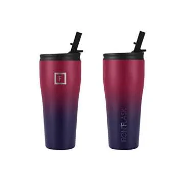IRON °FLASK Rover Tumbler 2.0-2 Lids Vacuum Insulated Stainless Steel Bottle, Double Walled, Drinking Cup - Thermos Travel Mug - Dark Rainbow, 32 Oz