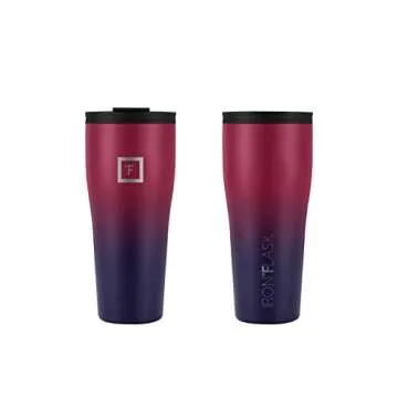 IRON °FLASK Rover Tumbler 2.0-2 Lids Vacuum Insulated Stainless Steel Bottle, Double Walled, Drinking Cup - Thermos Travel Mug - Dark Rainbow, 32 Oz