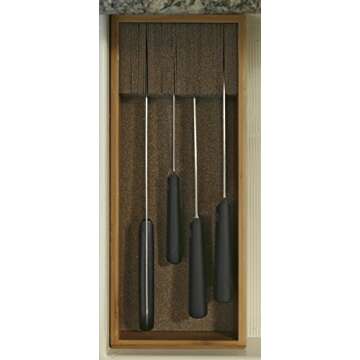 KNIFEdock Knife Drawer Organizer - Bamboo In-Drawer Kitchen Knife Storage Insert - Space-Saving Cork Composite Knife Block - Easy Access and Organization for Your Knives