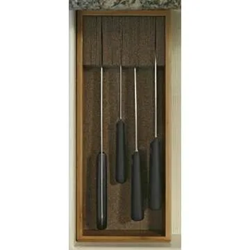 KNIFEdock Knife Drawer Organizer - Bamboo In-Drawer Kitchen Knife Storage Insert - Space-Saving Cork Composite Knife Block - Easy Access and Organization for Your Knives