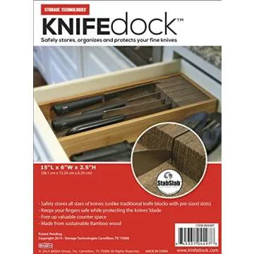 KNIFEdock Knife Drawer Organizer - Bamboo In-Drawer Kitchen Knife Storage Insert - Space-Saving Cork Composite Knife Block - Easy Access and Organization for Your Knives