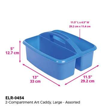 ECR4Kids Large 2 Compartment Plastic School Art Caddy, Assorted (4-Pack)