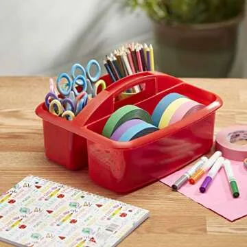 ECR4Kids Large 2 Compartment Plastic School Art Caddy, Assorted (4-Pack)