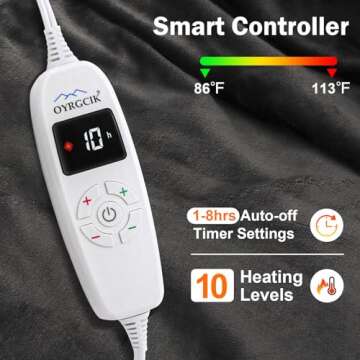 Letyet Sherpa Electric Throw Blanket, 50" x 60", 10 Heat Levels, 1-8hrs Timer, Auto-Off, ETL Certifi...