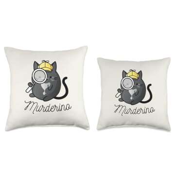 The Cozy Mystery Company Cute Cat Cosy Murder Cozy Mystery | Murderinos Throw Pillow, 18x18, Multicolor