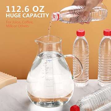 Glass Pitcher with Lid, 112.6oz Glass Water Pitcher with Precise Scale Line, HOUSALE 18/8 Stainless ...