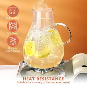 Glass Pitcher with Lid, 112.6oz Glass Water Pitcher with Precise Scale Line, HOUSALE 18/8 Stainless Steel Iced Tea Pitcher, Easy Clean Heat Resistant Borosilicate Glass for Milk, Cold & Hot Beverages