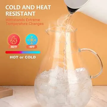 Glass Pitcher with Lid, 112.6oz Glass Water Pitcher with Precise Scale Line, HOUSALE 18/8 Stainless Steel Iced Tea Pitcher, Easy Clean Heat Resistant Borosilicate Glass for Milk, Cold & Hot Beverages