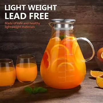 Glass Pitcher with Lid, 112.6oz Glass Water Pitcher with Precise Scale Line, HOUSALE 18/8 Stainless Steel Iced Tea Pitcher, Easy Clean Heat Resistant Borosilicate Glass for Milk, Cold & Hot Beverages
