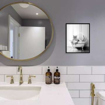 Funny Bathroom Wall Art Bathtub Canvas Tiger Wall Art Prints Farmhouse Décor Humor Animals Framed P...
