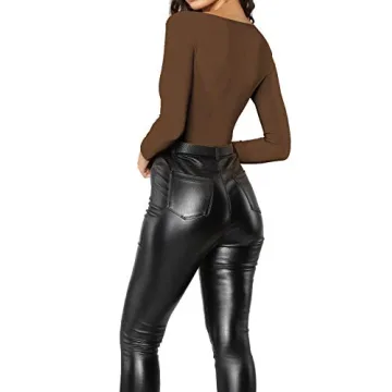 MANGDIUP Women's Essential Bodysuit Scoop Neck Long Sleeve