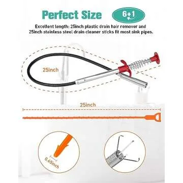 Oanie 7 Pack 25inch Drain Clog Remover Tool, Drain Cleaner Hair Clog Remover(6pcs), Drain Cleaner St...