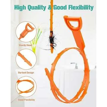 Oanie 7 Pack 25inch Drain Clog Remover Tool, Drain Cleaner Hair Clog Remover(6pcs), Drain Cleaner Sticks To Drain Hair Clog For Remover(1pcs), Sink Snake for Shower Kitchen Sink Bath Tub Bathroom(6+1)