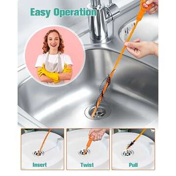 Oanie 7 Pack 25inch Drain Clog Remover Tool, Drain Cleaner Hair Clog Remover(6pcs), Drain Cleaner Sticks To Drain Hair Clog For Remover(1pcs), Sink Snake for Shower Kitchen Sink Bath Tub Bathroom(6+1)