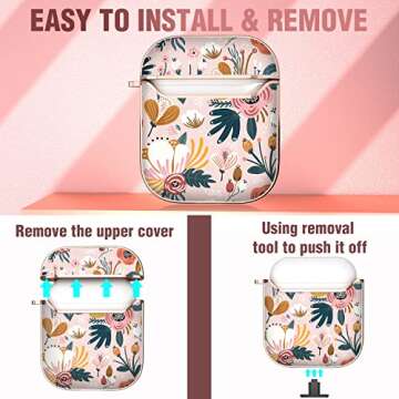 Maxjoy for AirPods Case Cover, Flower AirPod Case Hard Protective Shockproof Cute Air Pod 2 Case for Women Men with Keychain Clip for AirPod 2nd 1st Generation Charging Case 2&1, Floral
